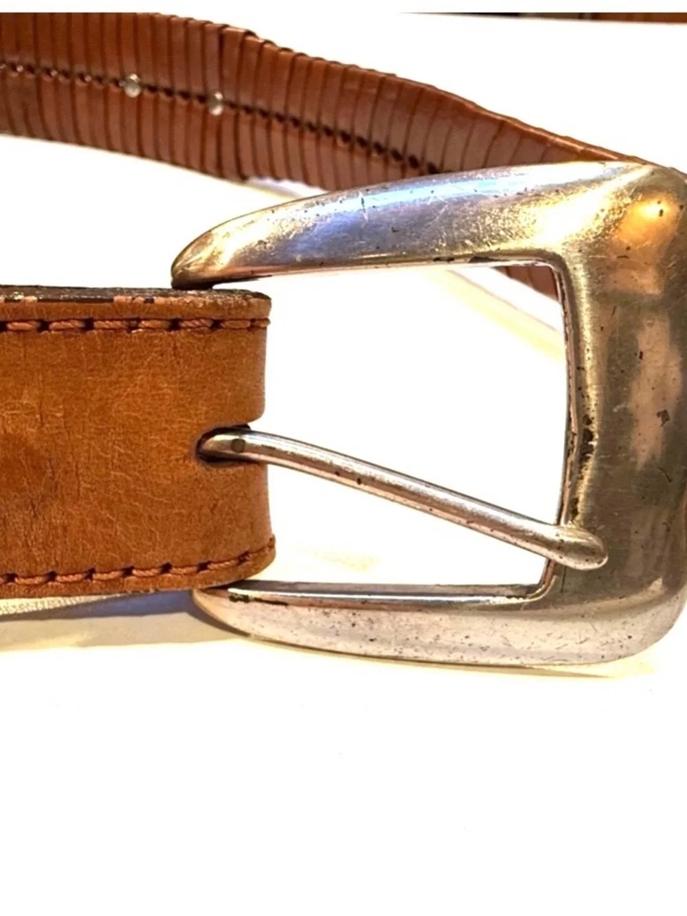 Leather Men's Belt - Brown with Silver Buckle